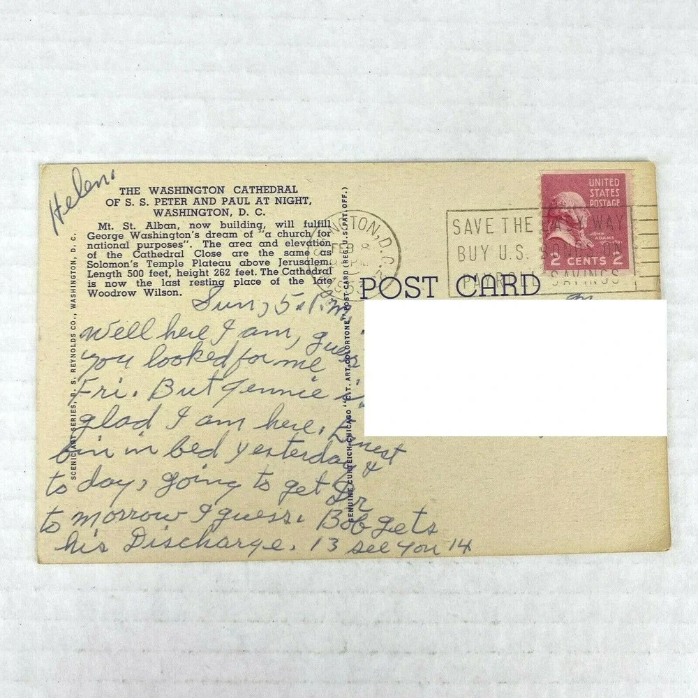 Vintage Washington‎ Cathedral Peter Paul Washington DC Postcard Curteich Posted